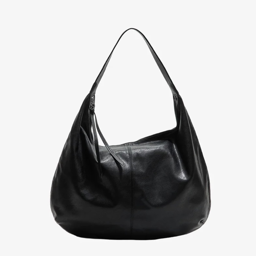 Black Faux Leather Moon Half-Crescent Bag